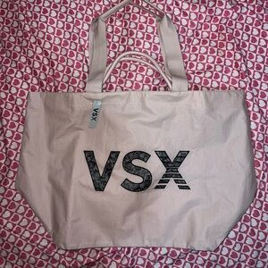NEW Victoria’s Secret VSX Tote Bag Gym Travel Beige Black Lace Logo
